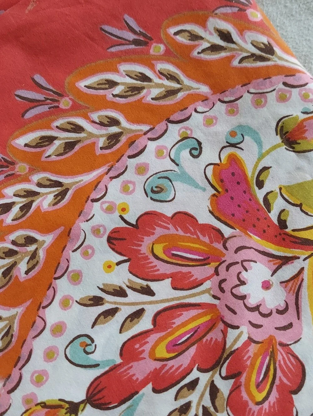 Dena Home Red-Orange Fabric Shower Curtain With Turquoise Trim